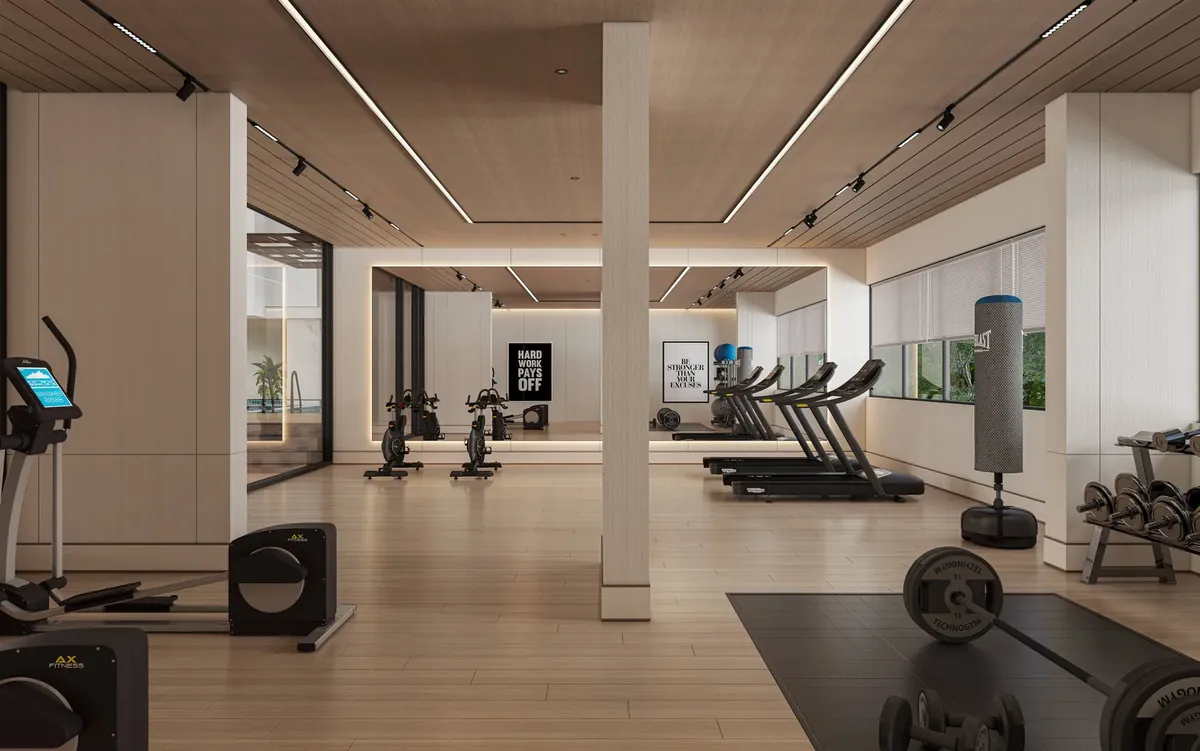 Fully equipped gymnasium at the Oxy Clubhouse