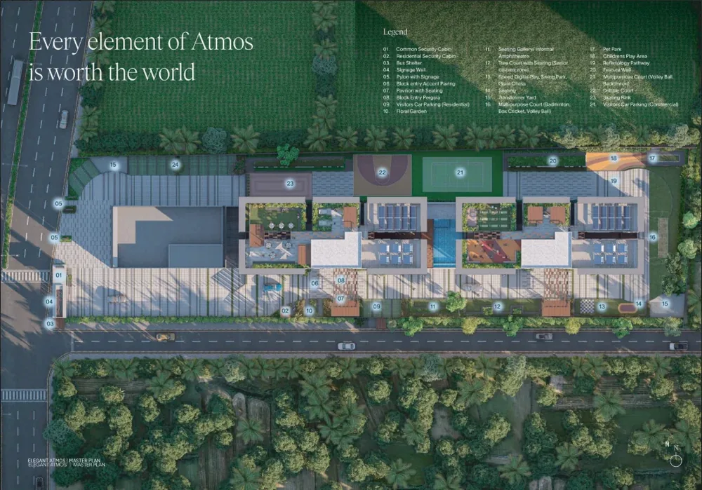 Elegant Atmos master plan showing both towers, courts and landscaped zones